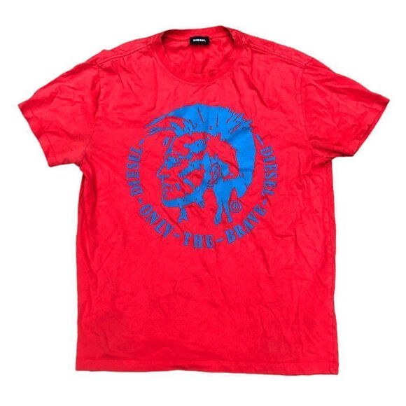 RARE Diesel Shirt Big Logo Red Blue Large - Picture 1 of 9